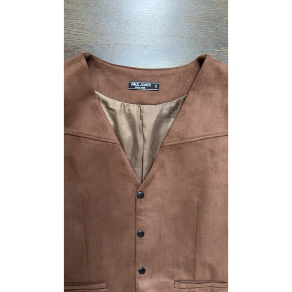 LNWOT Paul Jones Vest‎ Mens Brown Faux Suede Western English Country Snaps M - Picture 2 of 2